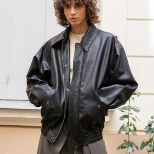 Pixie Market Nash Oversized Leather Bomber Jacket